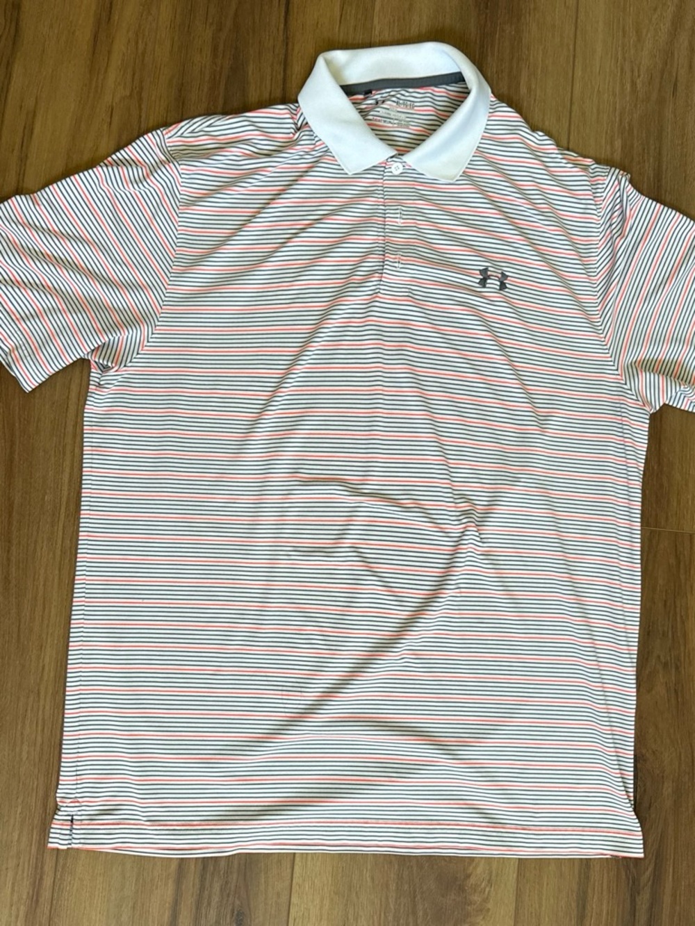 Under Armour Men’s White Polo with Red and Gray Stripes